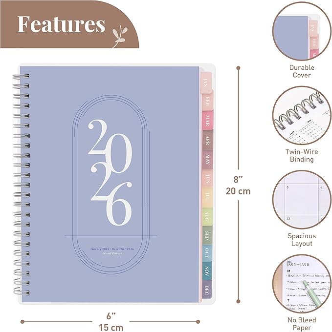 Rileys 2026 Planner, Agenda Planner With Weekly And Monthly View, Daily Agenda Book And Yearly Planners Calendar Book, Spiral Bound With Tabs, Notes, Goals And Holidays (Blue, 8 x 6 in)