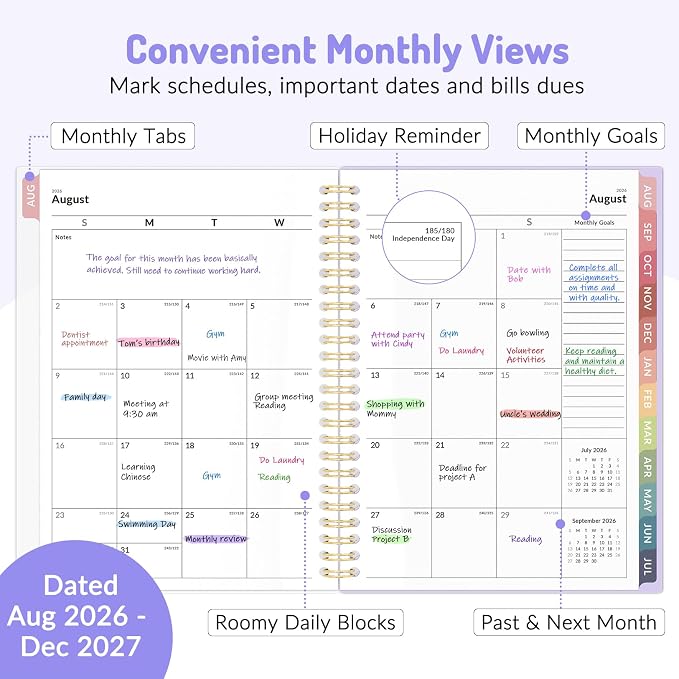 Aug 2026 - Dec 2027 Planner, Forvencer 17 Month Academic Planner 2026-2027, 6.3" x 8.4", Calendar Planner Weekly and Monthly, Daily Agenda, School Supplies for Student Teacher, A5, Polka Dot Style