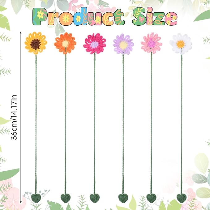 6 Pcs Crochet Flower Bookmarks, Handmade Knitted Daisy Sunflower Book Marks Cute Unique Bookmarks for Women Girls Book Lovers Teachers (6 Color)