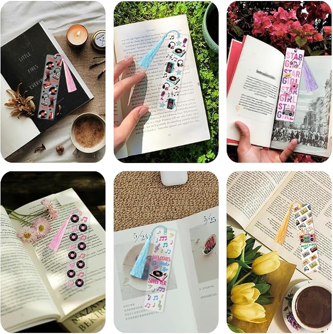 Peacoblue 30pcs UV DTF Bookmarks Transfer Stickers Wraps Music Series for Women Men Reading, Waterproof Bookmarkers Decal(No Blank Bookmarks) for Acrylic Plastic Metal Blank Bookmark