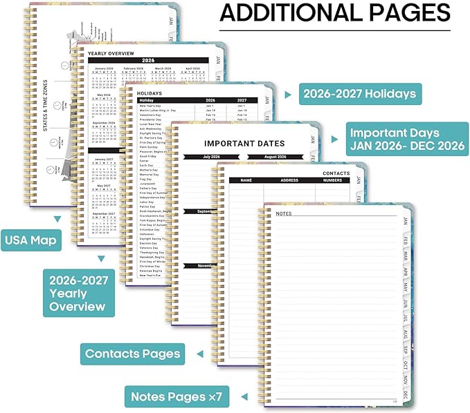 2026 Planner, Weekly and Monthly Calendar Planner Book, January 2026 - December 2026, Hardcover Spiral Planner with Monthly Tabs, Notes Pages, Perfect for Women & Men, A4 (8.5" x 11") - Gold