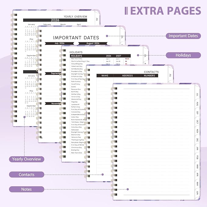 Academic Planner 2026-2027, Weekly and Monthly Agenda Planner, Daily Calendar Planning Notebook (July 2026 - June 2031), School Teacher Student Supplies, Purple Butterflies