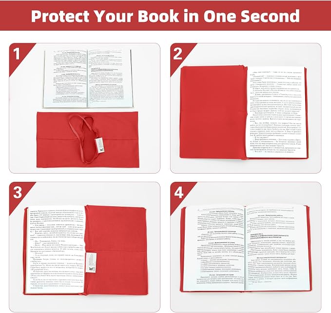 KICNIC Big Red Fabric Book Cover for Hardcover, 9x11 Inch, 1 Pack, Up to 10”x12.5”, Adjustable School Book Sleeve Protector for Teens, Stretchable Decorative Cloth Book Sox for Book Lovers