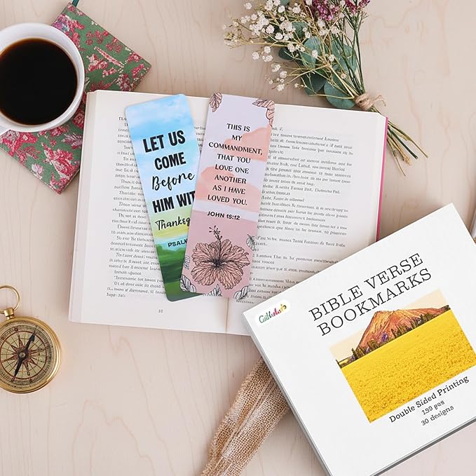 50 Pack Scenery Bookmarks with Bible Verses, Double-Sided Designs Inspirational Christian Bookmark for Women & Men Reading Lover Bible Book Markers for Classroom Church