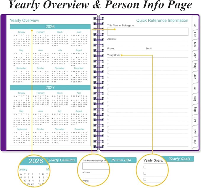 2026 Planner - Weekly & Monthly Planner from January 2026 - December 2026, Planner 2026 with Flexible Cover, Tabs, Inner Pocket, 6.4" x 8.5", Purple