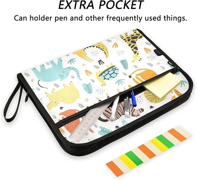 13 Pockets Expanding File Folder Wild African Animals Cute with Sticky Labels Accordion File Folder Document Organizer Letter Size A4 Papers Expandable File Keeper