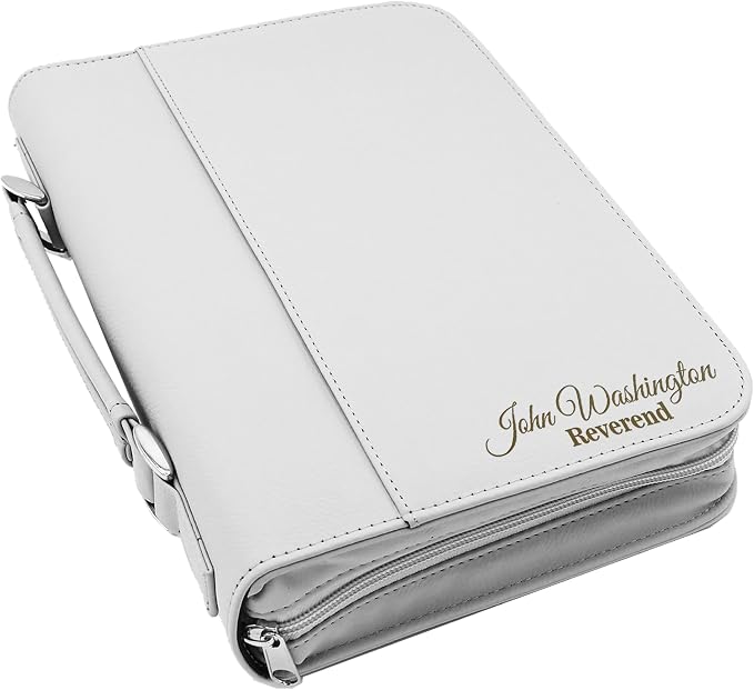 Personalized Bible Cover Holder Case with Carrying Handle for Men and Women (White)