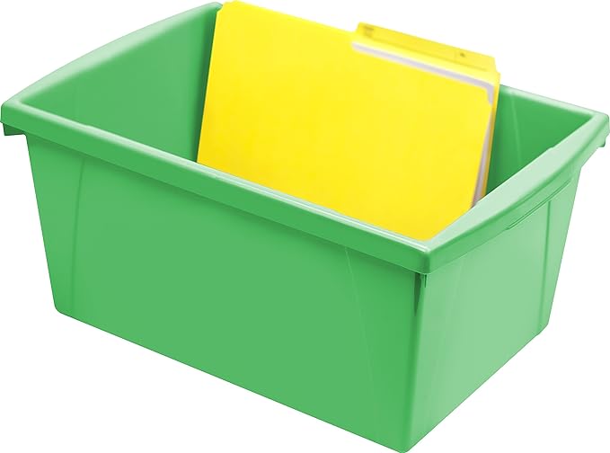 Storex 5.5 Gallon Storage Bin – Plastic Classroom Organizer for Books and Supplies, Green, 1-Pack (61485C06C)