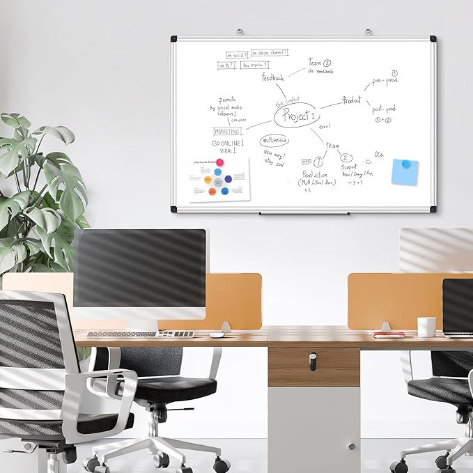 WALGLASS Double Sided White Board Dry Erase, 24''x18'' Small Magnetic Whiteboard for Wall with Aluminum Frame, Hanging Wall Mount Board for Home Office School Kitchen
