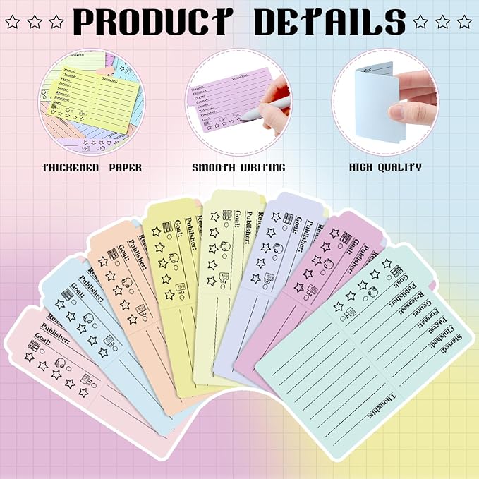 Glenmal 120 Pcs Mini Book Review Bookmarks Reading Journal File Log Page with 2 Pcs Double Sided Correction Tape Reading List Bookmark for Book Lovers Bookish Bookworms Student Gift(Multicolor)