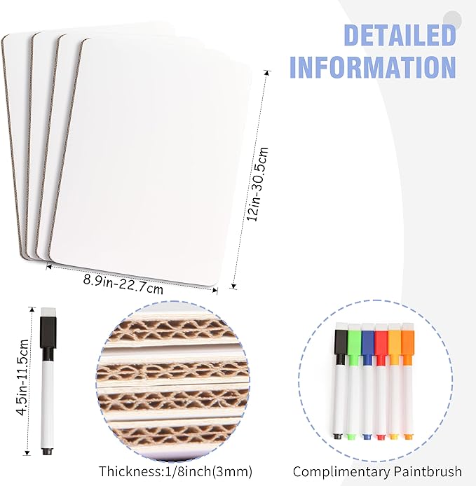 4 Pack Dry Erase Boards, Double-Sided Small White Board for Classroom Student, 9"x12" Portable Dry Erase Board Bulk, Mini Whiteboard for Teacher Classroom Supplies