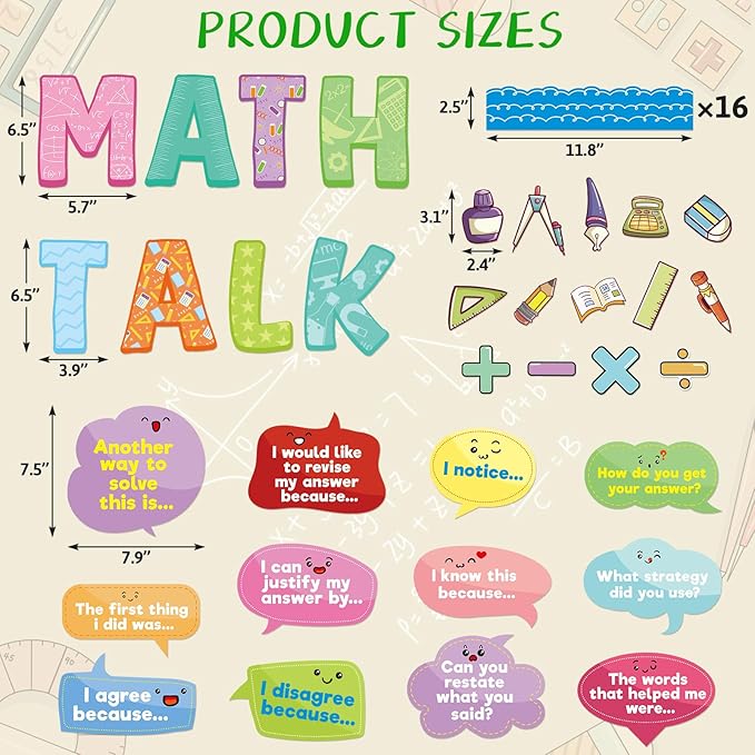 Fancy Land Math Talk Bulletin Board Set for Classroom Decorations Educational Math Interactive Discourse Cutouts for Elementary Middle School Chalkboard Home Office Wall Door Decor 50Pcs