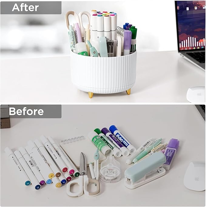 Gawsey Gold Desk Organizers and Accessories with Desk Organizer 360° Rotating Pen Holder and Office Supplies, Cute Stationery Supplies Set