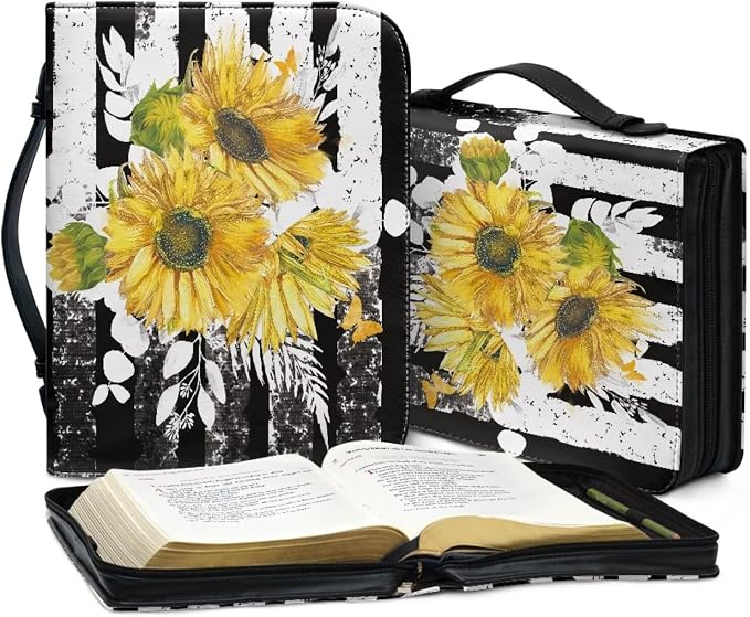 Yellow Flower Bible Carrying Tote Bag Bible Cover Case American Flag Bible Study Supplies Accessories Church Bag Bible Protective with Handle Size：XL