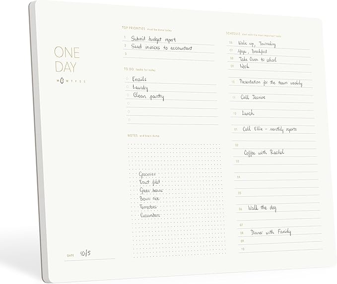 Pinesman - One Day, Elegant Daily Desk Planner, Gold Foiled, Minimalist Productivity Planner Pad, Time Blocking Hourly Schedule, To Do List Notepad, A4, 52 Pages, FSC™ Certified