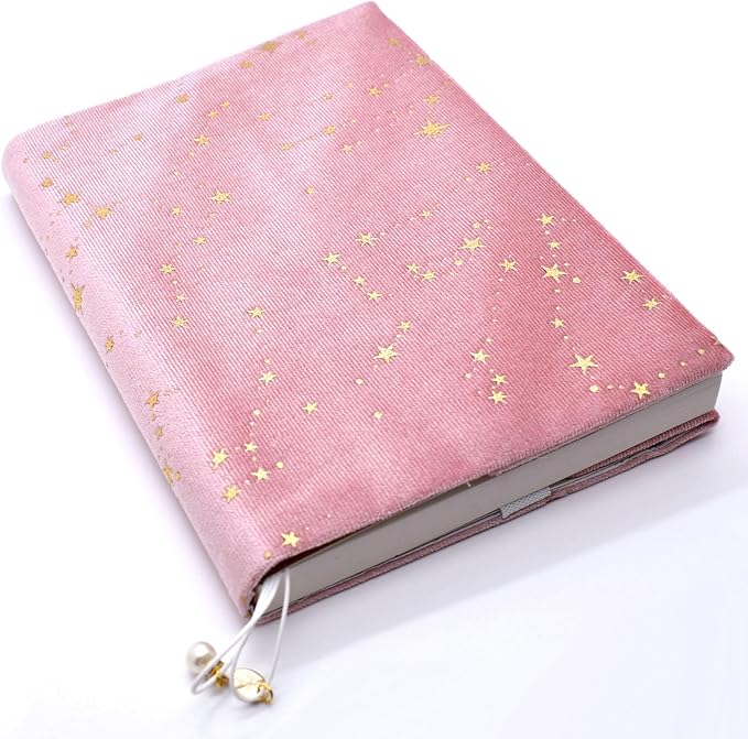 BLBMH 5.5x8.5 Fabric Bible Cover Non-Stretch | Built-in Bookmark | Handmade Washable Book Sleeve for Paperback Journal Privacy Reading Gift for Women - Velvet Pink