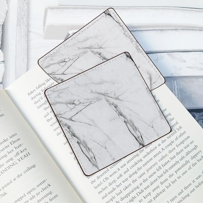 2 Pack Black and White Marble Leather Book Corner Bookmark, Durable Handmade Reading Accessories - Gifts for Readers, Women, Men, Teachers, Students