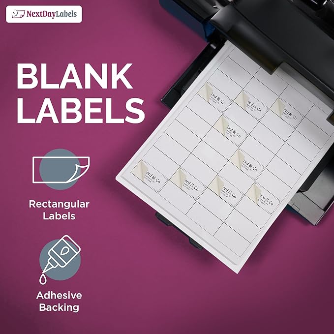 NextDayLabels 2x1 Inch Rectangle Stickers White Blank Labels for Laser Inkjet Printer - 40 Per Sheet Self-Adhesive Address Mailing Name Tags Made in USA - 2000 Labels