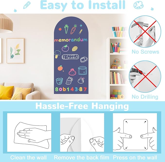 Magnetic Wall Decal for Kids Dusty Blue Magnetic Chalkboard for Wall 39.3x17.5 Inches Arch Wall Decal Sticker Sheets Peel and Stick Chalk Board Roll with Chalks for Playroom Classroom