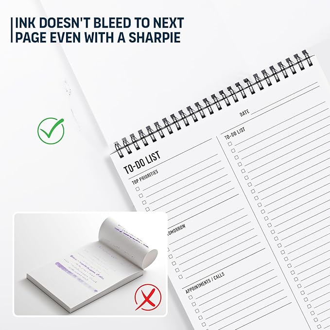 To Do List Notepad 8.5x11" - Has Multiple Functional Sections - Large Size, 52 Sheets - Spiral Daily Planner Notebook - Task Checklist Organizer Agenda Pad for Work, Note and Todo Organization