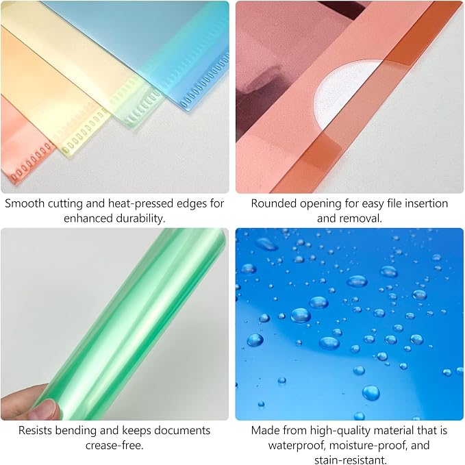 Clear Plastic Folder Sleeves – 12-Pack Letter Size Poly Project Folders, Assorted Colors, Acid-Free, Water-Resistant File Jackets