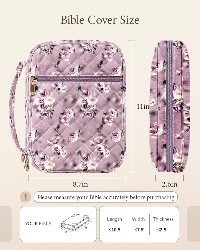 BellaHold Bible Cover Case for Women, Large Bible Bag with Detachable Strap & Bible Study Supplies, 12 Highlighters, 6 Colored Gel Pens & 75 Bible Tabs, Christian Gifts for Women (Purple Rose)