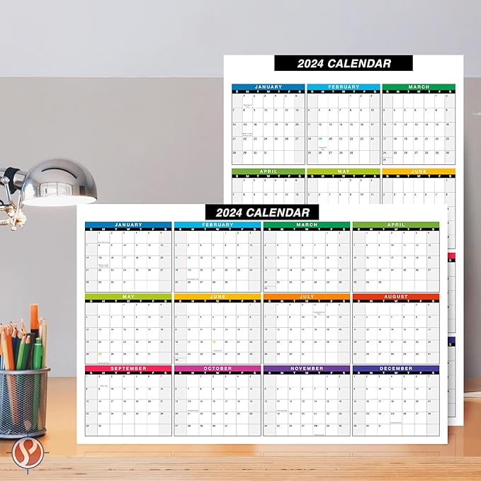 2024 Full Desk Calendar - 11" x 17” Large Size 12 Month Planner - 2 Sided Vertical/Horizontal Reversible - Printed on Thick and Durable 80lb Cover (216 GSM) Cardstock - Easy to Write On - 2 Per Pack