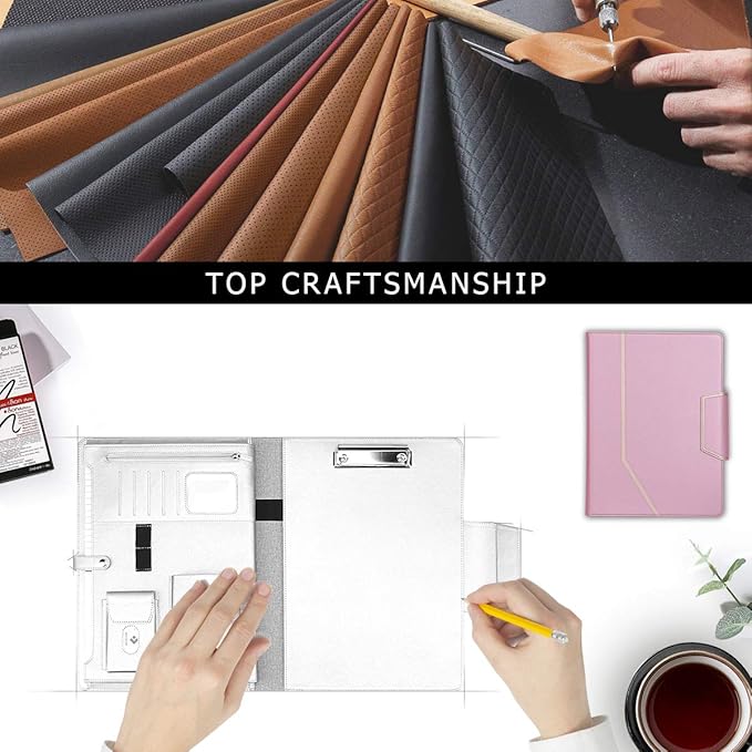 Toplive Portfolio Case, Conference Folder Executive Business Padfolio with Document Sleeve, Letter/ A4 Size Clipboard, Business Card Holders, Portfolio Padfolio for Women & Men, Rose Gold