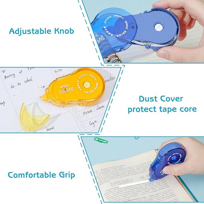 M&G 3Pcs White Correction Tapes, 65.1 Ft Cute White Smooth Pull Out Tape for Writing, Instant Correction Applicator Easy to Use for Portable School Office Supplies (Multicolor)