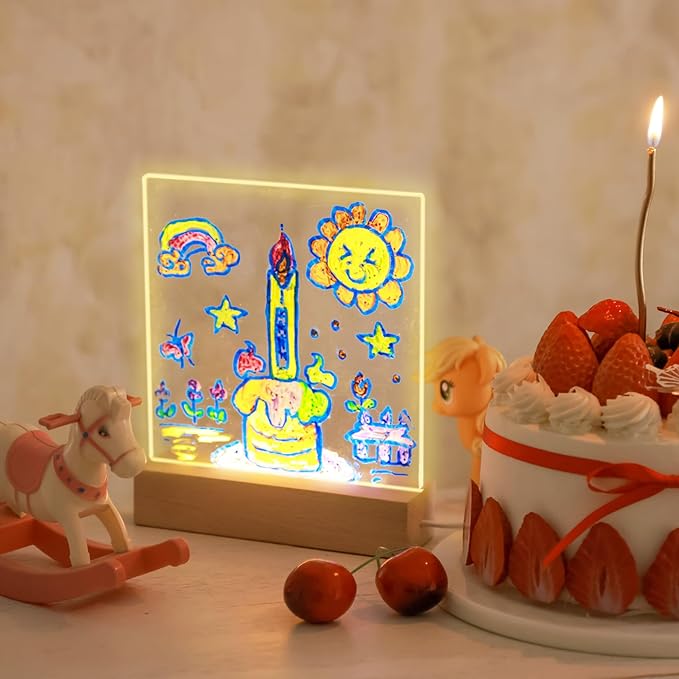 5.9 x 5.9 Inch LED Message Note Board with Colors, Clear Acrylic Light Up Dry Erase Drawing Writing Board with Stand