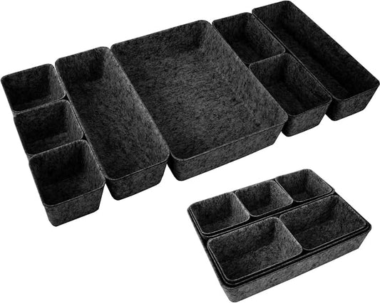 Desk Drawer Organizer Bins, 8pcs Felt Shallow Bathroom Storage Trays, Office Accessories & Workspace Organizers Jewelry & Makeup Boxes Containers(Black)