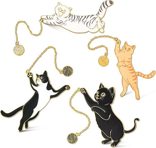 4 Pcs Cat Bookmark Set for Women, Cute Metal Bookmarks with Gold Chain and Round Charm, Book Marks for Reading Women, Book Marker, Bookmarks for Book Lovers