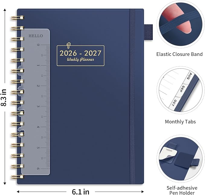 AHGXG Academic Planner 2026-2027, July 2026 - June 2027, Weekly and Monthly, 5.7" x 8.3", Calendar, Agenda for Women, Teacher, Student, School, 12-Month Tabs (Blue)