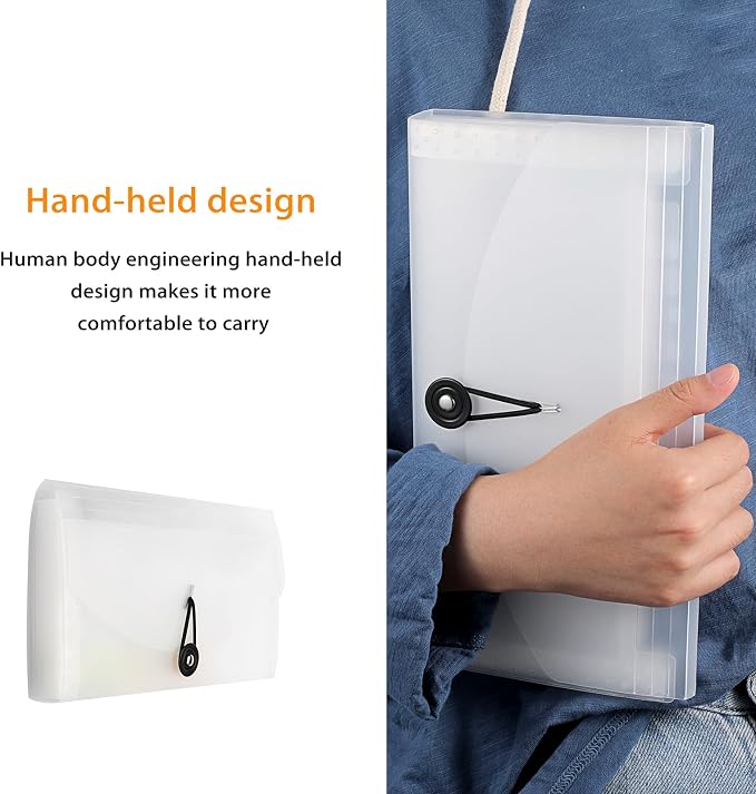 BTSKY Expanding File Folder New 13 Pockets Small Accordion File Expandable Card Ticket Holder Storage Folder Plastic Wallet Case (White Translucent)