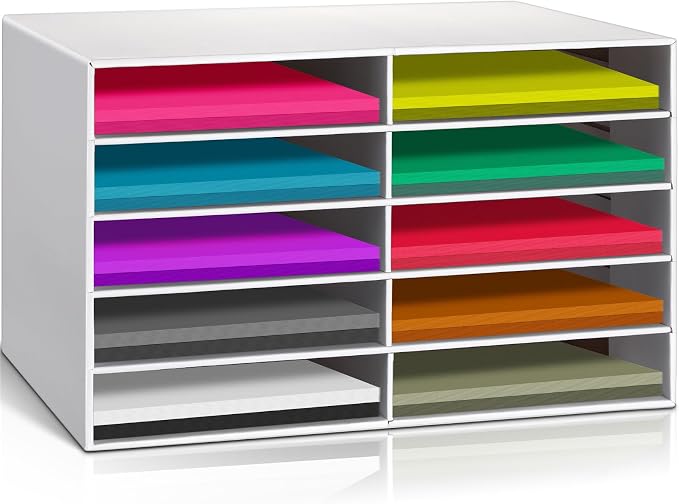 Fuutreo 1 Pcs Classroom Paper Storage Organizer Construction Paper Storage Desktop Mailbox File Sorter Sturdy Cardboard Literature Organizer for Home Office School White 19.7 x 12.4 x 11.8 Inch