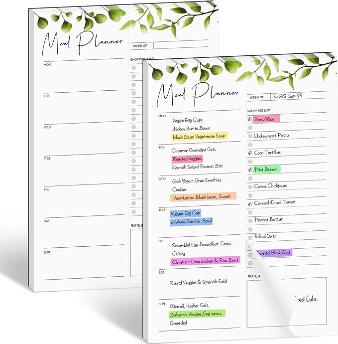 Joyberg 2 PCS Weekly Meal Planner Magnetic for Fridge 8.3x5.5”, Undated Meal Planner and Grocery List Tearable Shopping List, Magnetic Menu Planner for Fridge for Weekly Plan - 50 Pages/Book