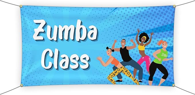 Zoomba Class Large Banners and Signs for Outdoor by Mavis Printing-Polyester Banner with 4 Holes for Easy Hang Indoor & Outdoor|4x1 Feet HD Print Sign to Promote Church| Made in USA