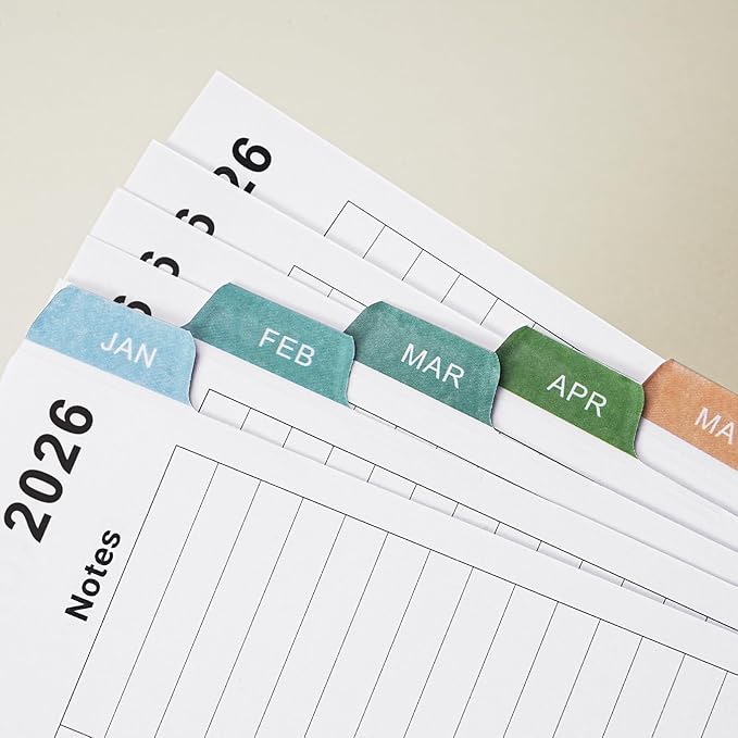 2026 Monthly Planner - Monthly Calendar 2026, 8'' x 10'', Transparent PP Cover, Colorful 12 Months Tabs, JAN 2026-DEC 2026, 2026 Calendar Planner with 2-Sides Pockets - Off white