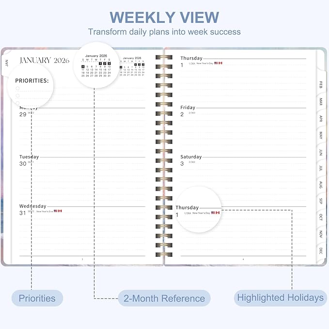 2026 Planner, Weekly and Monthly Calendar Planning Book, Jan 2026 - Dec 2026, Academic Agenda Planner for School Supplies and Office Desk Accessories - A5 (6.3" x 8.5")