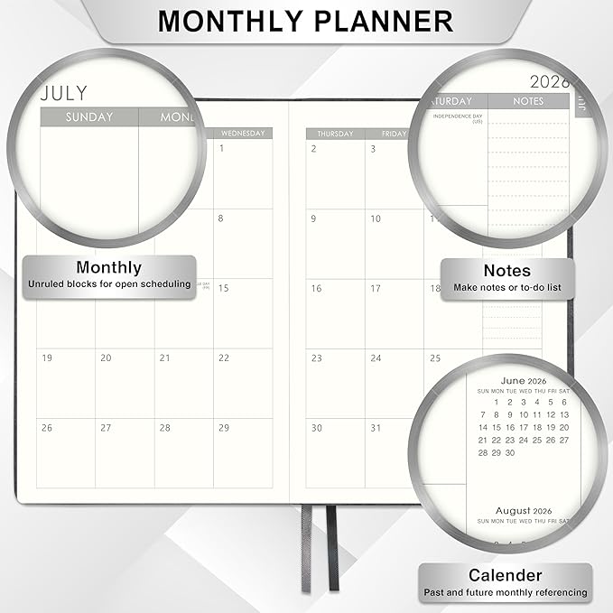 2026-2027 Planner - Weekly Monthly Calendar from July 2026 - June 2027, 5.85‘' x 8.5'' Agenda 2026-2027 with Leather Cover, Pen Holder, Elastic Closure, Ruled pages