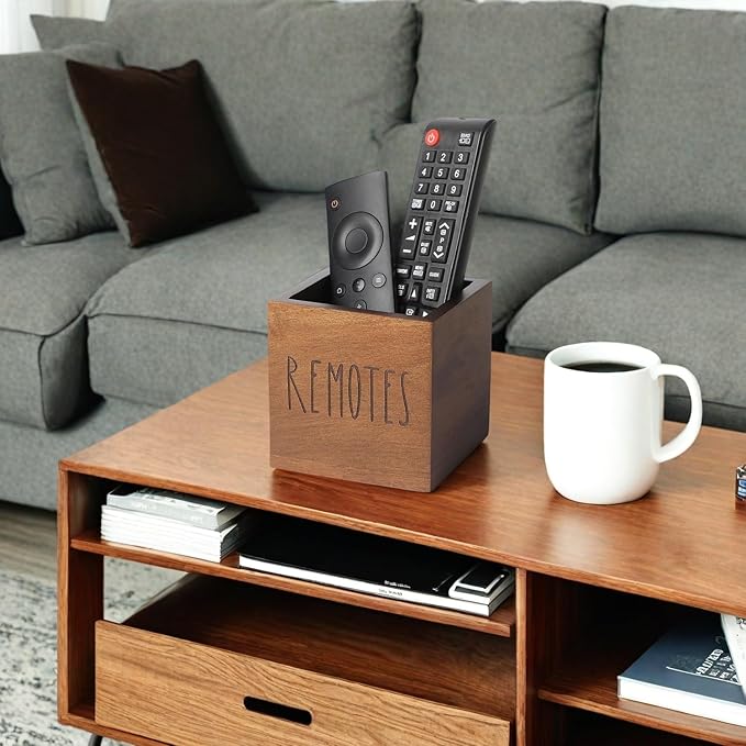 LBEMEY Acacia Wood Remote Control Holder, TV Remote Holder, Remote Organizer for Table,Home,Living room, bedroom for Wooden Remote Box (Brown, S,for 2 or 3 Remote Controls)