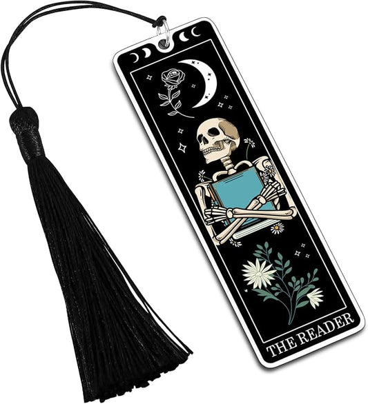 Halloween Spooky Bookmarks Gifts for Women Boo Basket Stuffers for Women Halloween Gifts for Adults Funny Skeleton Tarot Bookmark Funny Horror Book Marks for Reading Women Hallowee n Boo Basket Items