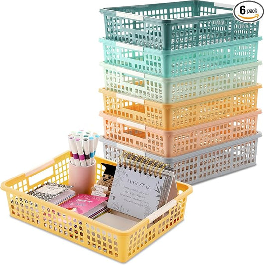 6 PCS Plastic Classroom Turn in Paper Trays Storage Bin Basket Organizers Holds 4A Paper File for School Teacher Supplies Classroom Office Home Organization and Storage Tray (Morandi)