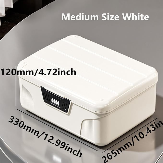 Lockable Storage Containers Plastic Lock Box Storage Container Versatile Organizer with Changeable Lock for Dorm School Home Office Travel Business (White, Medium)