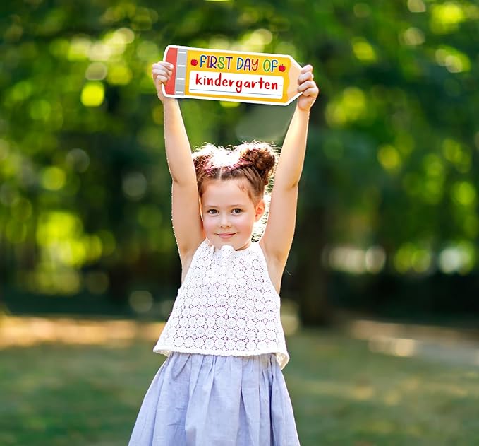 JUESMOS First & Last Day of School Chalkboard for Kids Girls Boys, 4.4"x12.6" Double Sided Pencil Back to School Sign 1st Day of Preschool Kindergarten Board Sign Back to Schools Photo Prop Supplies