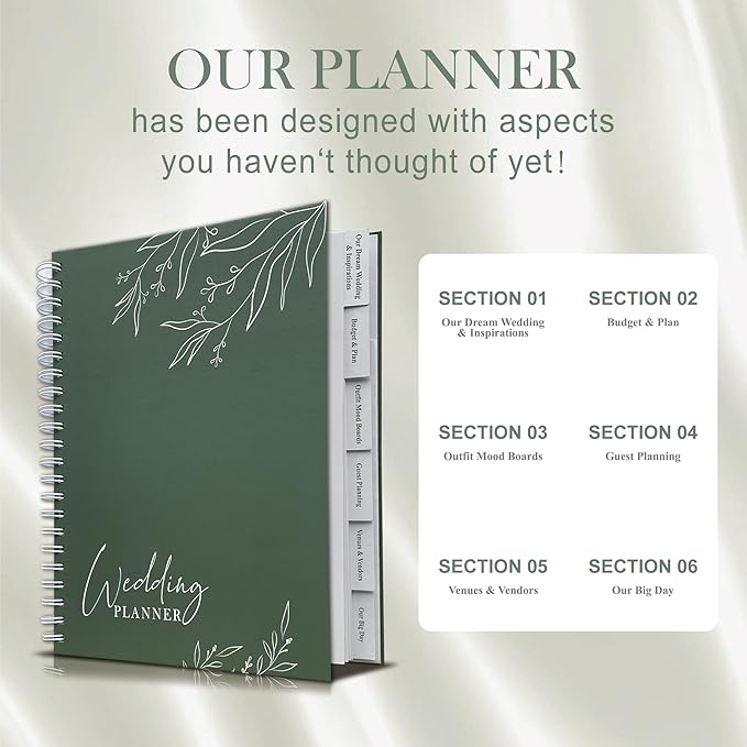 Wedding Planner Book and Organizer, Wedding Planner for Bride Gifts, Bridal Planning Binder, Engagement Gifts for Couples