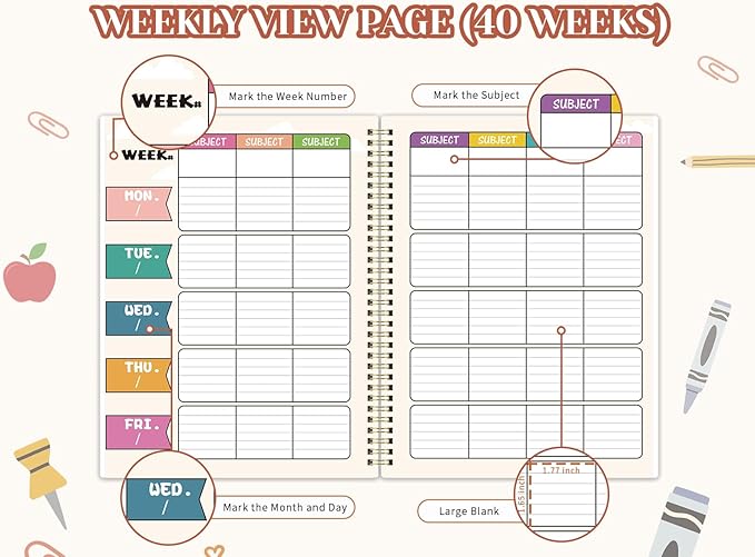Undated Teacher Planner 2026-2027 - Teacher Lesson Planner, 9''x11'', Newly Page without Time Limited, 2026-2027 Teachers Lesson Plan Book, Teacher Planners with Stickers and Inner Pocket