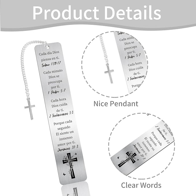 Spanish Bible Bookmark Gifts: Christian Metal Book Marks in Spanish, Religious Cross Page Marker, Inspirational Prayer Gifts with Box for Women Men Students School Office Supplies