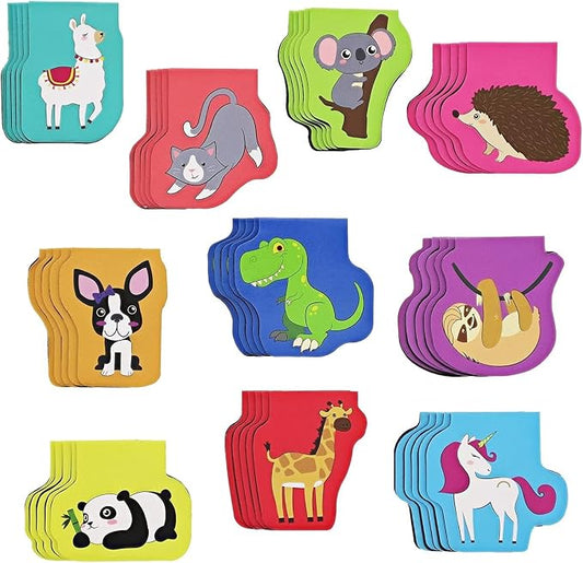 Bookmarks for Kids - 50-Pack Mini Animal Magnetic Bookmarks - 10 Designs, 1.7 x 1.7 in, Multicolor - Clip Markers for Reading & Classroom Essentials