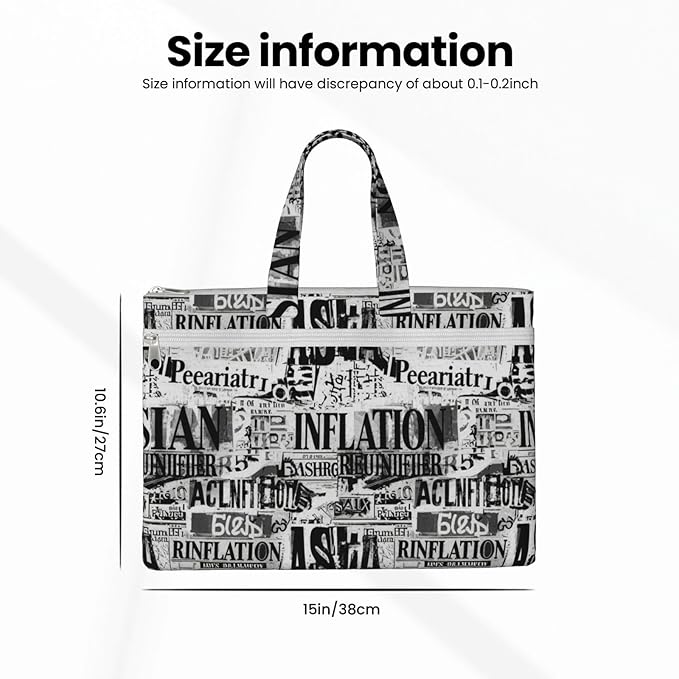 Waterproof Canvas Zipper Document Organizer Ancient Newspaper, Double Pocket File Storage Bag with Handle for Office Use